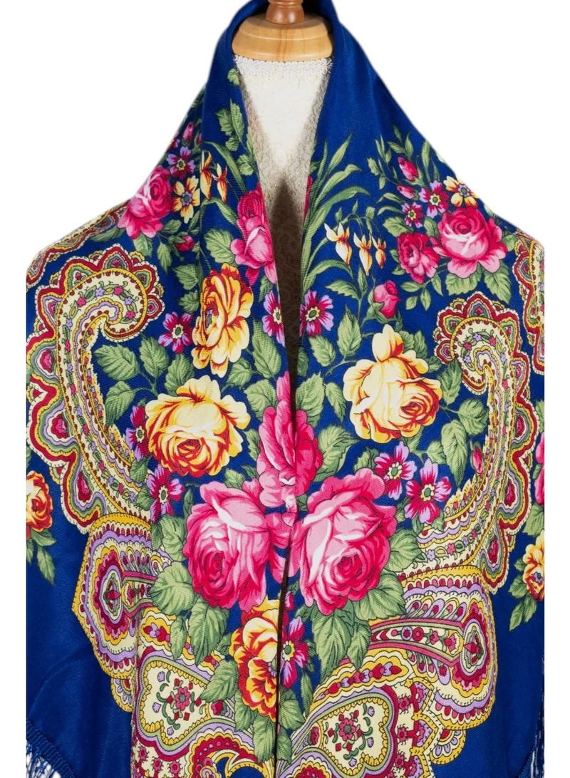 Bidani Pavlovo Posad Style Shawl – Sapphire Bloom